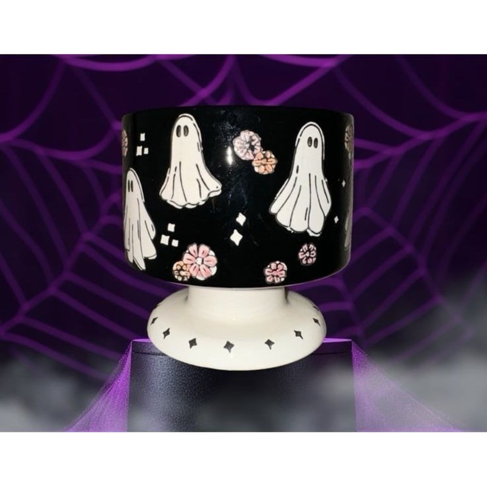 Potters Studio Ghost Candy Dish Serving Bowl Black Pink‎ Halloween Decor NWT